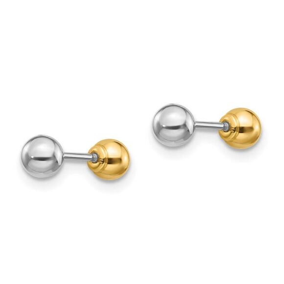 Reversible 4mm Ball Screw Back Earrings in 14k Two-tone Gold - Picture 2 of 6